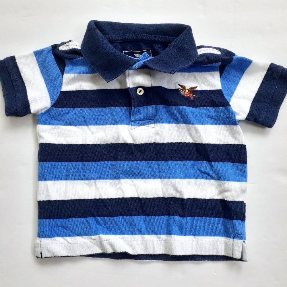 American Living Boys Shirt Polo Blue Stripes Short Sleeve 18 Months